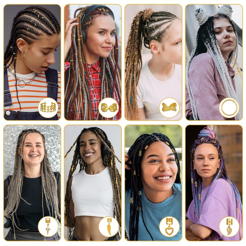 Tyqour 58 Pcs Gold Hair Cuffs for Braids Accessories, Loc Jewelry for Dreadlocks, Adjustable Hair Jewelry for Braids Decorations for Men Women - Image 3